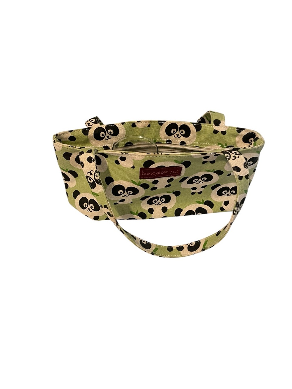 bungalow 360 Green and Cream Panda Print Shoulder Tote